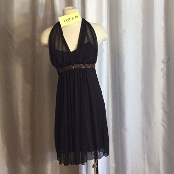 Halter dress in chocolate brown beaded front small - Picture 3 of 16